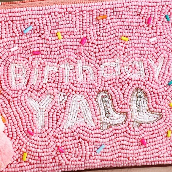 NWT Western Birthday Y'all Beaded Credit Card Coin Purse - Picture 4 of 6